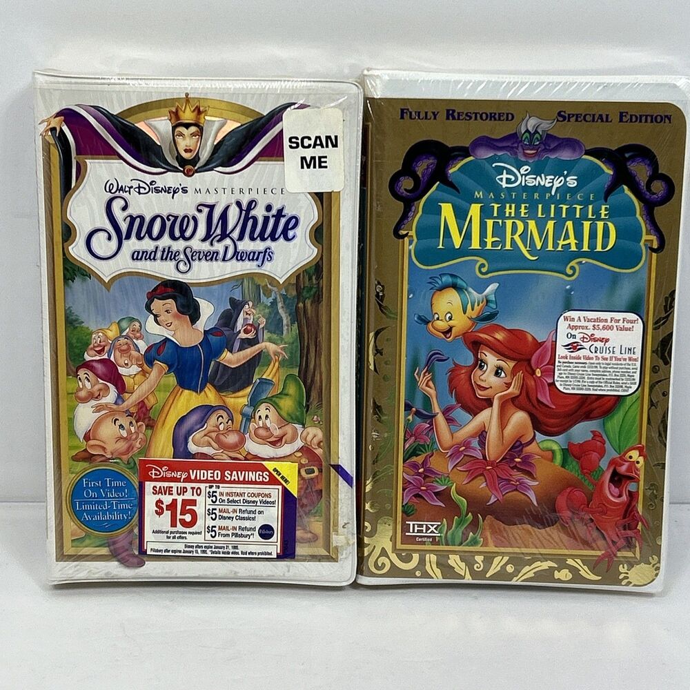 Disney Snow White Seven Dwarfs & The Little Mermaid Sealed VHS 90s Masterpiece